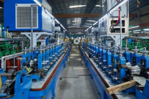 Precision stainless-steel tube mill line in XZS factory producing industrial pipes