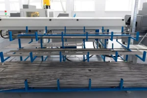Industrial stainless steel tube production line showcasing precision welding and automated machinery